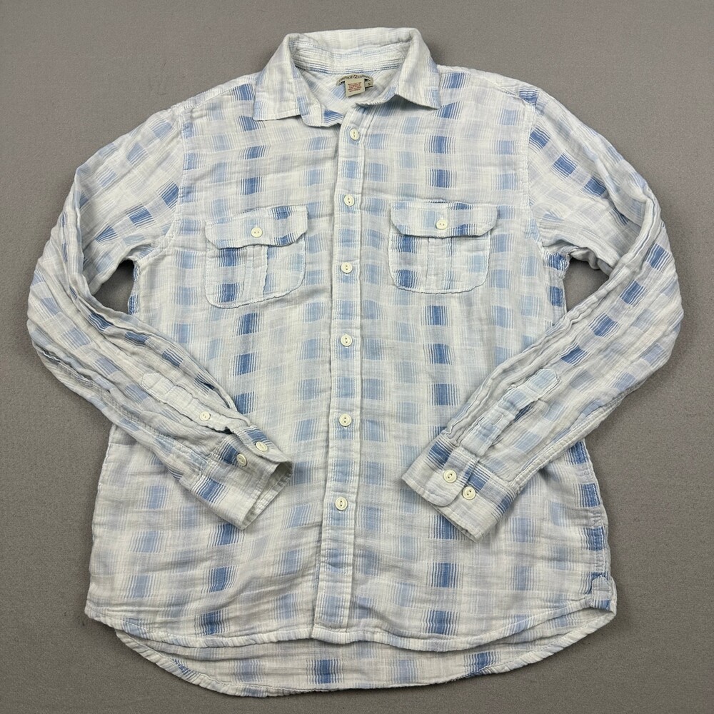 Carbon 2 Cobalt Shirt Men Small Blue Plaid Double Cloth Long Sleeve Button Up S